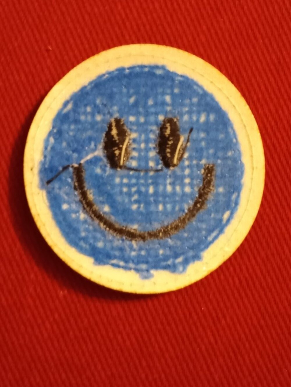 Blue smiley face chenille patch - Picture 2 of 2